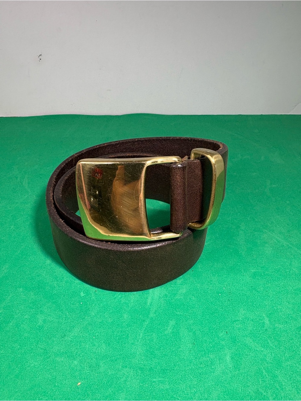 The Limited Brown Leather Belt Gold brass Buckle -26” Italian leather -USA made-